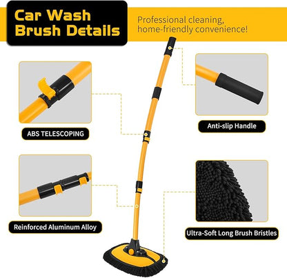 Ordenado 57" Car Wash Brush with Long Handle, 15°Curved Chenille Microfiber Car Wash kit with Extension Pole & Replacement Head, RV Car Cleaning Washer, Scratch-Free Mop for Truck, SUV, Boat