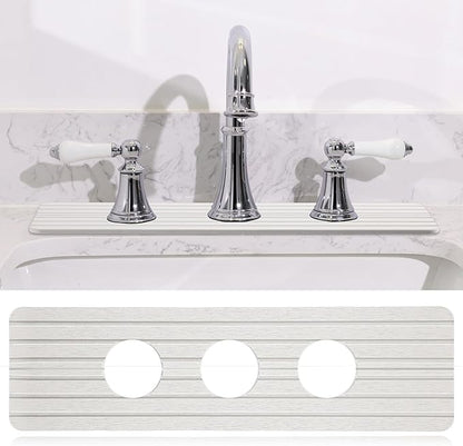 Teenyyou 3 Hole White Faucet Mat for Kitchen Sink Bathroom 16.1" x 5" Kitchen Faucet Absorbent Mat Diatomite Splash Guard Quick Drying Stone Drip Catcher Hole 2.24" Holes Spaced About 1.77 "