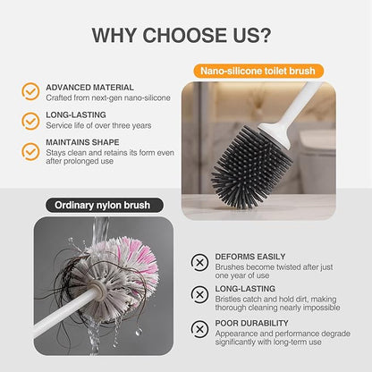Lefree Silicone Toilet Brush and Holder, Bathroom Cleaner Brush Set, Non-Slip Handle Toilet Bowl Brush with TPR Soft Bristle, Wall Mounted/Floor Standing
