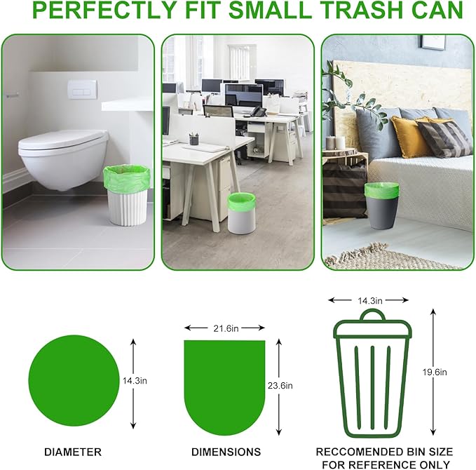 Compostable Kitchen Trash Bags 6-Gallon - Heavy Duty Medium Unscented Biodegradable Garbage Bag Bulk 5 Rolls 100 Count Portable Toilet Wastebasket Liners for Bathroom Office Inwaysin