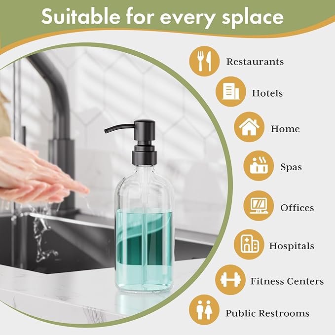 Amazer 2 Pack Kitchen Scrub Dish Brushes, 2 Pack Glass Soap Dispenser with Pump Stainless Steel, for Sink, Pots, Pans