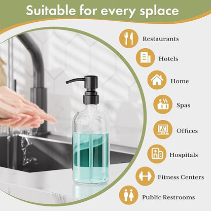 Amazer 2 Pack Kitchen Scrub Dish Brushes, 2 Pack Glass Soap Dispenser with Pump Stainless Steel, for Sink, Pots, Pans