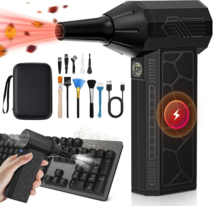 Benlari Power Electric Compressed Air Duster - 4 Gear Adjustable 130000RPM Electric Air Duster with LED Light - Rechargeable Cordless for Computer, Keyboard, Outdoor, House and Car