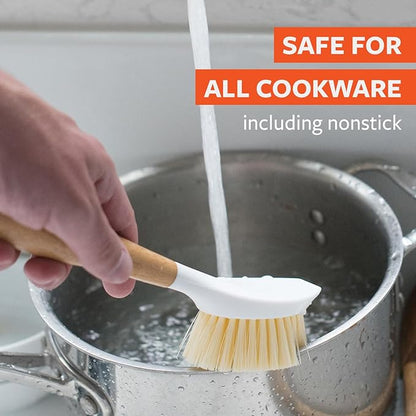 Full Circle Be Good - Bamboo Handle Dish Brush – Sustainable Kitchen Cleaning with Tough Bristles - Natural Dish Scrubber, Nonstick & Cast Iron Cleaner - Long Handle Brush for Dishes, Pots, and Pans
