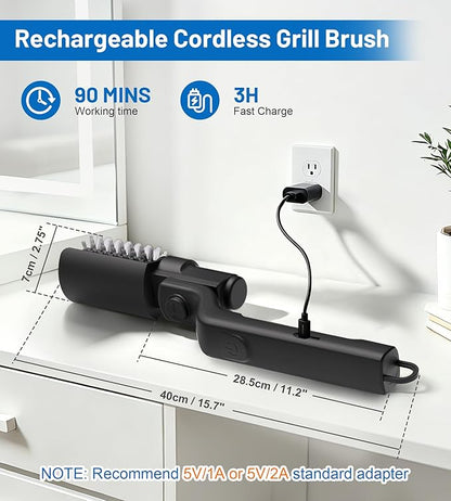 Electric Grill Brush 2-in-1 Automatic Grill Cleaner with Adjustable Angle, Includes 3-Speed Power Motor Stainless Steel & Scouring Pad Heads, Waterproof Cleaning Tool for for BBQ Grates & Griddles