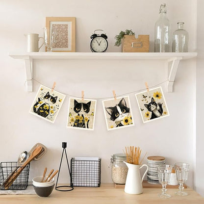 Cat Swedish Dishcloths for Kitchen Dish Towels,Cellulose Sponge Cloths,Non Scratch Reusable Paper Towels, Biodegradable and Reusable Kitchen Dish Rags