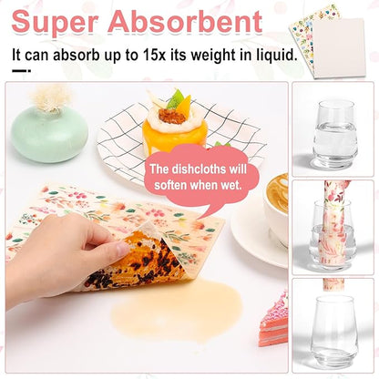 Lucomb 10 Pack Swedish Dishcloths with Hooks, Cellulose Reusable Kitchen Towels Super Absorbent Paper Towels Dish Cloth for Home Kitchen Dishes Cleaning (Quick Drying & Washable Decorative)