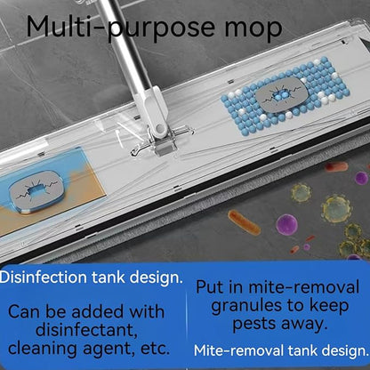 Hands Free Microfiber Mop with 4 Washable Pads, 61" Stainless Steel Handle, Efficient Flat Mop for All Hard Floors