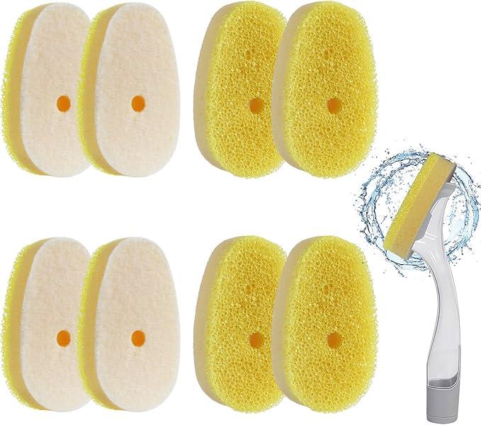 (8 Pcs) Dish Wand Sponge Refills – Compatible with Scrub Daddy Dish Wand, Non-Scratch Replacement Heads for Kitchen Cleaning, Yellow (Sponge Heads Only)