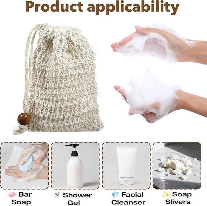 12 PCS Soap Saver Bag, Exfoliating Soap Saver Pouch, Natural Cotton Linen Mesh Soap Bag with Drawstring for Smooth Skin, for Bathing & Facial Cleansing