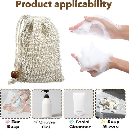 12 PCS Soap Saver Bag, Exfoliating Soap Saver Pouch, Natural Cotton Linen Mesh Soap Bag with Drawstring for Smooth Skin, for Bathing & Facial Cleansing