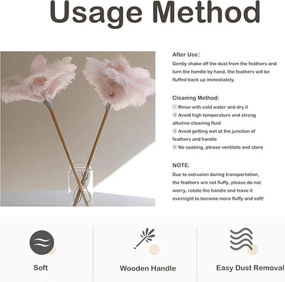 Ostrich Feather Dusters, Naturally Soft, Easy to Dust, Multi-Purpose Use, Solid Wood Handle, 17.3'' Long, Pink