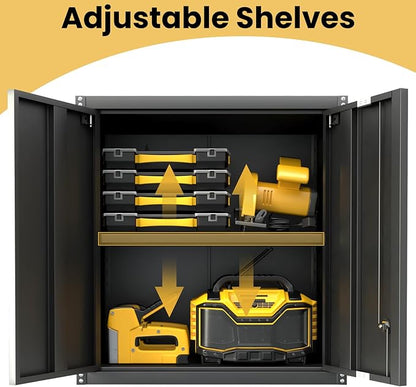 Garage Wall Cabinets,Metal Wall Cabinet for Garage with Locking Doors,Locking Storage Cabinet with Shelf,Wall Mount Cabinet for Home Office,Utility Room,Black