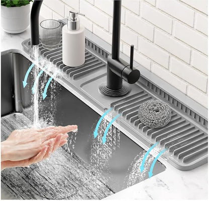 Silicone Kitchen Sink Faucet Drain Mat, Water Splash Guard for Kitchen and Bathroom Countertop, Gray