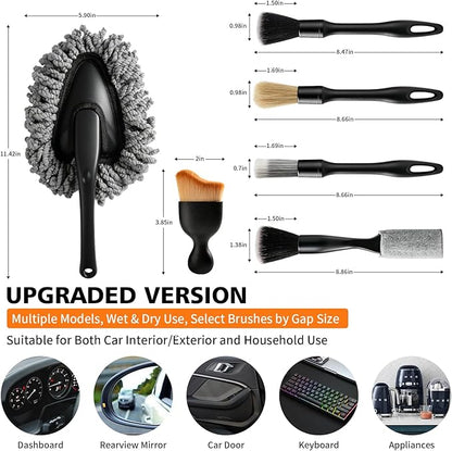 Car Detailing Brush Kit Interior & Exterior Cleaner, Ultra Soft Boars Hair Car Interior Detailing Brushes, 6 Different Detailing Brushes for Auto Detailing, Dashboard, Vents, Wheels and Tires