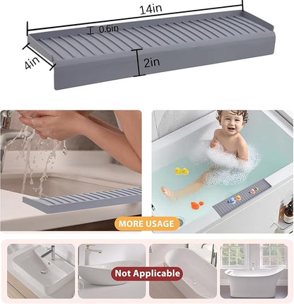 Sink Edge Protector with Suction Cup 4"x14", Silicone Sink Splash Guard for Kitchen & Bathroom, Protect Countertop from Scratches, Stains, for Stainless Steel Granite Quartz-Grey