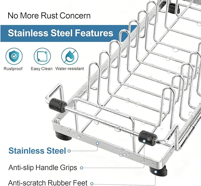 GSlife Small Dish Drying Rack for Counter, Stainless Steel Expandable Dish Drainer with Drain Board and 360° Swivel Spout, Compact for RV, Camper or Over Sink Use, 1-2 People, Narrow 6.5" W, Silver