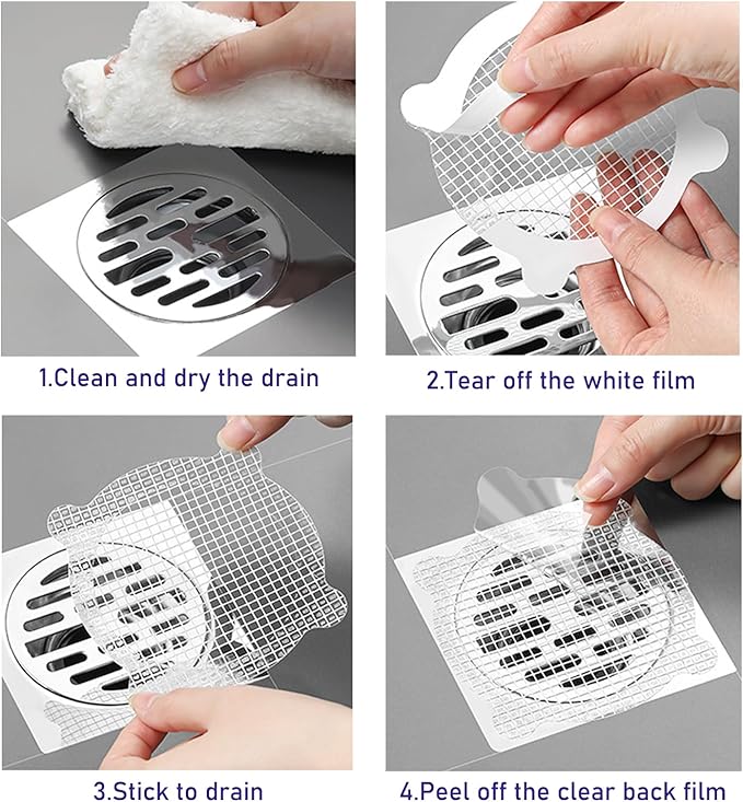 Shower Drain Cover Hair Catcher - 15 Pcs Disposable Hair Drain Stickers Shower Drain Mesh Stickers, Bathroom, Laundry, Bathtub, Kitchen, Sink, for Human and pet Hair (Square)