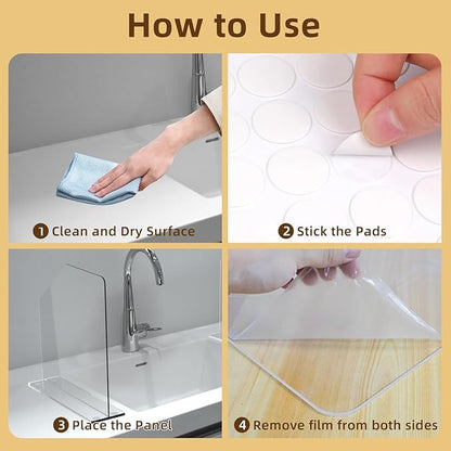 2 Pcs Acrylic Sink Splash Barrier, Clear Splatter Barrier, Freestanding Protective Panel with Cutaway, for Kitchen Hospital Labs Office, 15.7" L x 4.5" W x 16.3" H