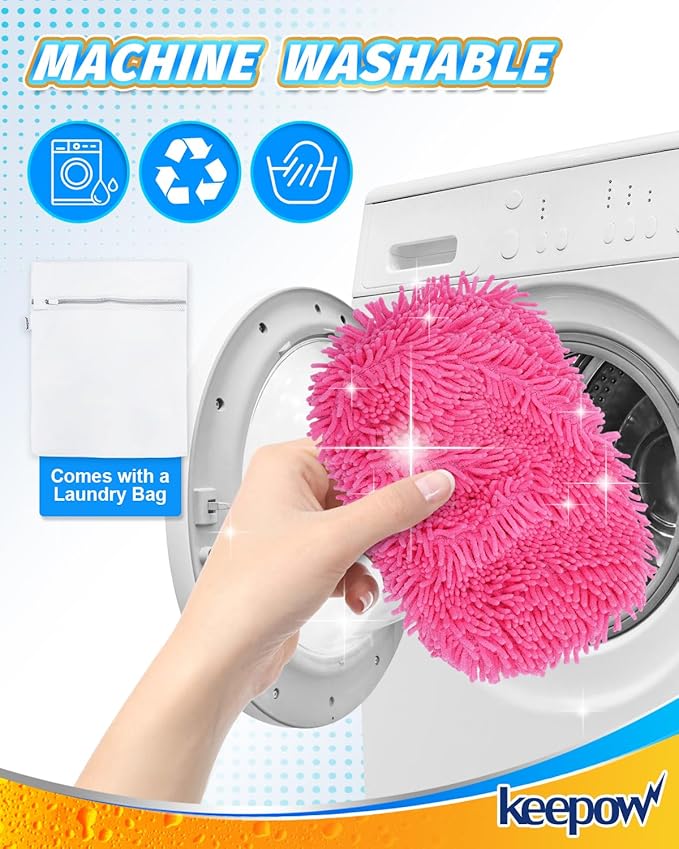 KEEPOW Pink Reusable Dry Sweeping Cloths Microfiber Wet Mop Pads Compatible with Swiffer Sweeper Mop Replacement Sweeping Mopping pad Refills for Hardwood Surface Floor Cleaning (4PCS)