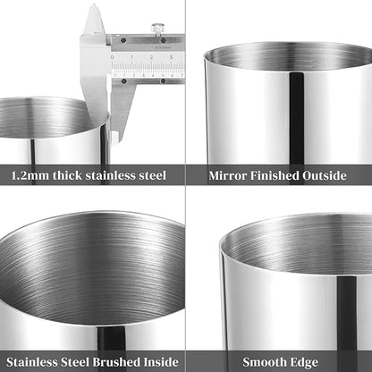 2 Packs Silver Round Stainless Steel Pen Holder,Minimalist Mini Metal Vase,Desktop Stationery Organizer,Vacuum Plating Makeup Brush Holder