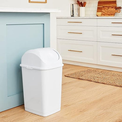 Superio Kitchen Trash Can with Swing Top Lid 9 Gallon Slim Waste Bin 37 Qt Sturdy Plastic Garbage Can Medium Recycling Bin for Office, Bathroom, Under Counter, Dorm, Bedroom (White)