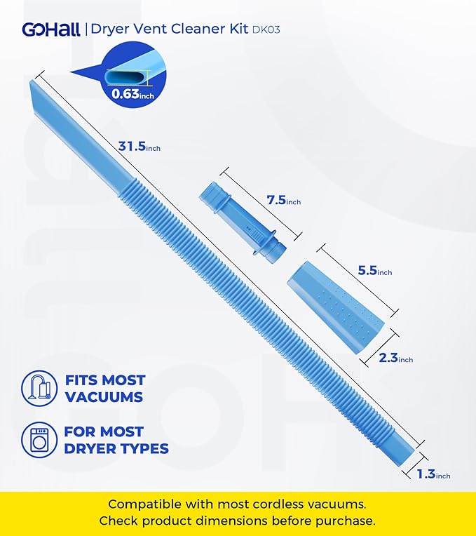 Dryer Vent Cleaner Kit - Flexible Dryer Lint Vacuum Hose Attachment - Lint Remover Compatible with All Vacuum Cleaner Laundry Room (Blue)