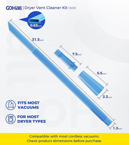 Dryer Vent Cleaner Kit - Flexible Dryer Lint Vacuum Hose Attachment - Lint Remover Compatible with All Vacuum Cleaner Laundry Room (Blue)