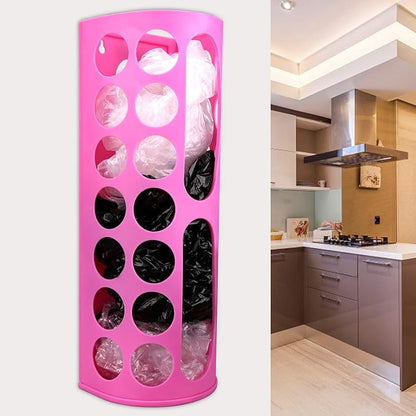 Lunies Wall Mount Bag Dispenser Large Capacity Plastic Bag Vinyl Holder - Multiple Large Holes for Easy Access Bags Great for Shopping Bags/Grocery Bags/Vinyl Storage Pink 2 Pack