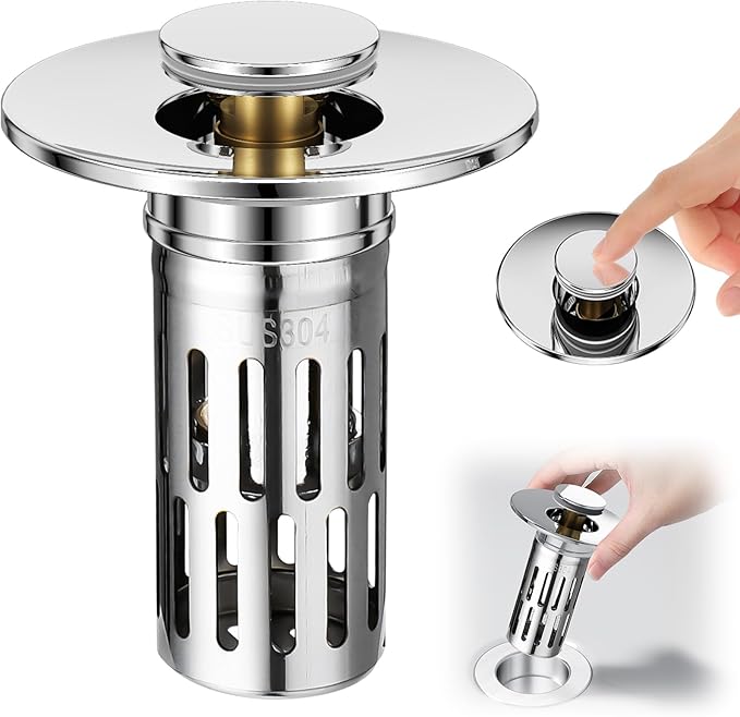 Vodolo 3 in 1 Sink Drain Strainer with Hair Catcher,Stainless Steel Popup Sink Stopper with Basket for Bathroom Kitchen Shower,Pop-up Bounce Core Floor Basin Drain Filter,Replacement Sink Plug 1PCS