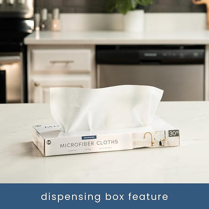 S&T INC. 30 Pack Reusable Paper Towels with Box, Non Woven Towels for Home, Microfiber Towels for Cars, Cleaning Rags, White, 12 Inches x 12 Inches, 30 Count