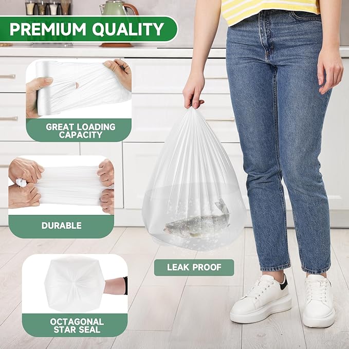 3 Gallon Mini Biodegradable Trash Bags - White Small Garbage Bags For Bathroom Can 100 Count 12 Liter Compostable Waste Basket Unscented Kitchen Office Car Liners Strong Thick Chenyucheng