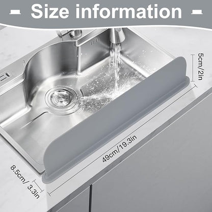 Silicone Sink Splash Guard – Extra-Long 19.3" Water Protector for Kitchen & Bathroom, No-Slip, Heat-Resistant, Dishwasher Safe (19.3 * 3.3 * 2in) (grey)
