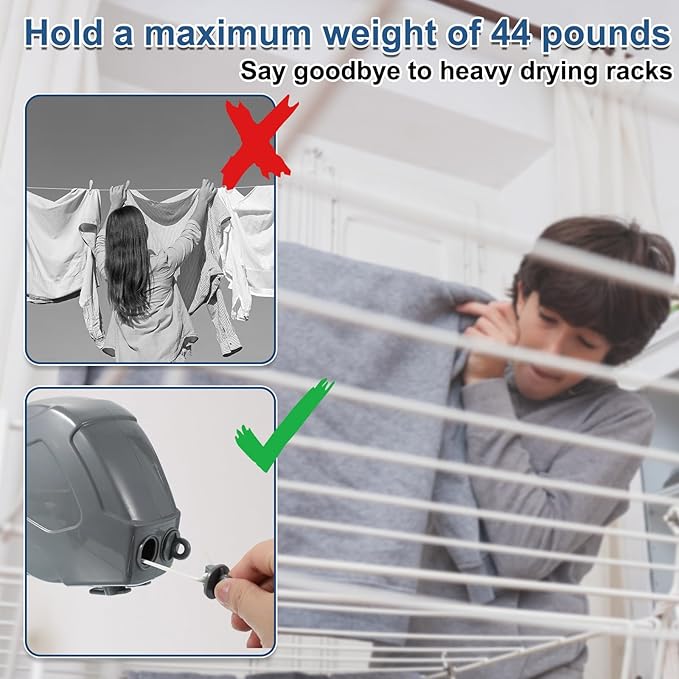 uxcell 2 Pcs 39ft Retractable Clothesline Outdoor Indoor, Heavy Duty PVC Clothes Line Retracting Laundry Line with 12 Pcs Clothespins for Wet Dry Clothing, Gray