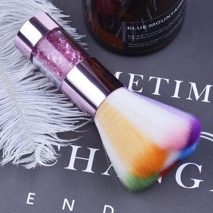 Colorful Nail Art Dust Brush Remover Cleaner for Acrylic Gel Nails with Shiny Rhinestone Handle