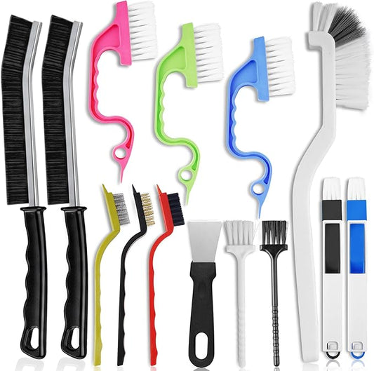 14 Pcs Crevice Cleaning Brush Set – Hard Bristle Cleaning Tools for Grout, Tile Floors, Gaps & Narrow Spaces – Multi-Purpose Grout Scrub Brush for Cleaning Bathroom, Shower, Window Tracks, Kitchen