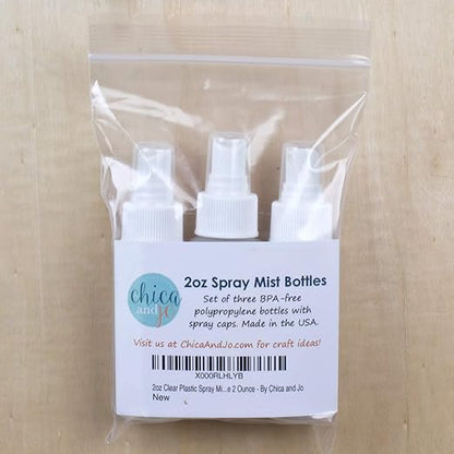 Chica and Jo 2oz Clear Plastic Spray Mist Bottles - Set of 3 - Empty Bottles with Pump Spray Cap - Travel Size 2 Ounce Made in the USA