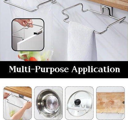 2-Pack RV Stainless Steel Trash Holder, Multi-Functional Hooks for Bathroom, Cabinet Door, Kitchen, Camper,RV Trash Can For Inside、Durable No-Punch Installation, Silver
