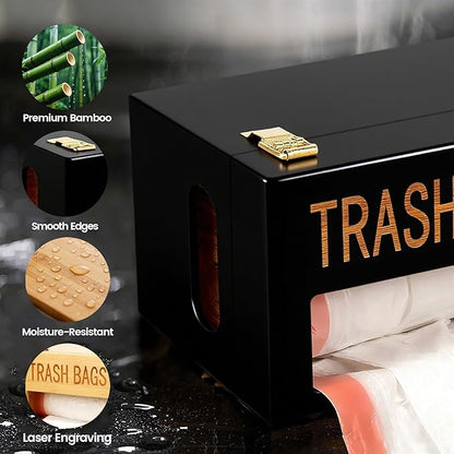 Libreshine Extra Large Black Bamboo Trash Bag Organizer Roll Holder, Fits Costco & Sam's Club Jumbo Rolls, Under-Sink, Cabinet & Wall Mount Dispenser, Garbage Bag Storage for Kitchen, Pantry, Garage