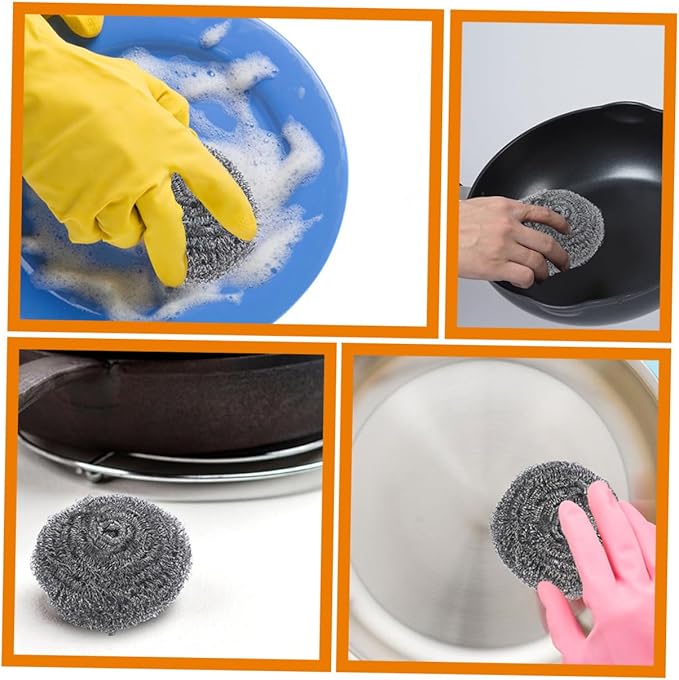 PRETYZOOM 15Pcs Stainless Steel Scrubber for Pot and Dish Cleaning Steel Wool Balls for Heavy Duty Scrubbing for Grease Removal Kitchenware