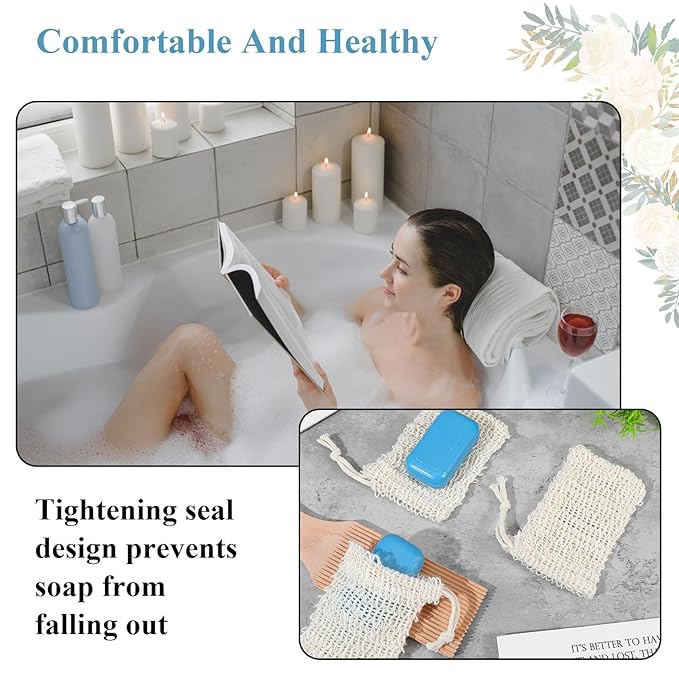 50pcs Soap Saver Bag mesh soaps bags with Drawstring Exfoliating Pouch Sisal soaps bag loofah pouch soap savers for bar Foaming and Drying Exfoliating Net for Bath and Shower