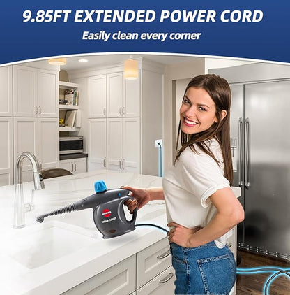 Handheld Steam Cleaner, Pressurized Multi-Surface Steam Shot with 13 Accessories, Safety Lock, Steamer for Cleaning Floor, Upholstery, Grout, Windows, Couch and Car, Grey