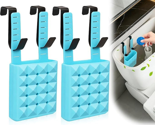 2Pcs Adjustable Toilet Tank Tablet Holder-Hanging Silicone Basket Carrier with Rustproof Hooks for Bowl Cleaner & Bleach Tablet Hanger Pouch Organizer, Accessory Fit Up to 7" Water Level