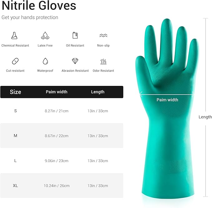 ThxToms 5 Pairs Nitrile Chemical Resistant Gloves, 15mil,13", Reusable Latex Rubber Free Heavy Duty Gloves, Acid Alkali Oil Protection, Industrial Use and Household Cleaning, Non-Slip, Small