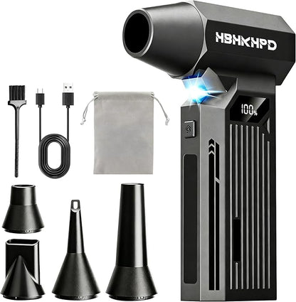 Compressed Air Duster, 150000RPM Super Power Electric Air Duster with Brushless Motor and LED Light, 4-Gear Rechargeable Air Blower, Cordless Turbo Fan for Computer, Car, Home, Outdoor