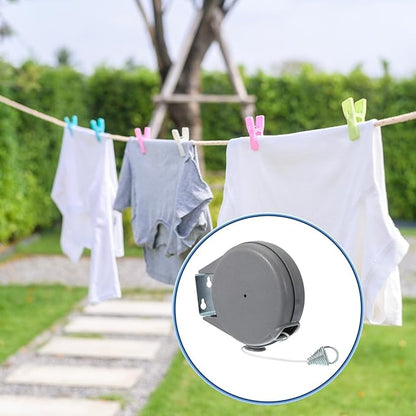 uxcell 39ft Retractable Clothesline Outdoor Indoor, Heavy Duty PVC Clothes Line Retracting Laundry Line with 12 Pcs Clothespins for Wet Dry Clothing, Gray
