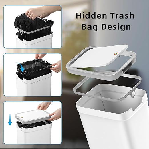 MOPALL 2 Pack Bathroom Trash Can with Lid, 3.6Gal + 2.5Gal Small Garbage Can Set with Pop-Up Lid, Slim Trash Bin Waste Basket for Toilet, Office, Bedroom, Living Room (White)