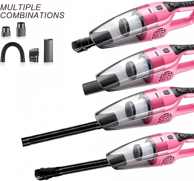 Car Vacuum Cleaner – 9000PA High Power Suction, DC 12V Portable Handheld Auto Vacuum with Attachments, Mini Car Interior Cleaner for Pet Hair, Dust, Crumbs, and Debris (Blush Pink)