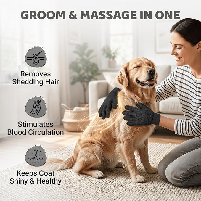 Pet Hair Remover Roller with 2 Grooming Gloves Reusable Lint Remover for Dogs and Cats (Gray)