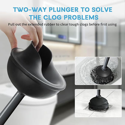 Sellemer Toilet Brush and Plunger Set, Curved Design Head Toilet Bowl Brush for Deep Cleaning, Heavy Duty Plunger for Bathroom, Grey, 1 Pack